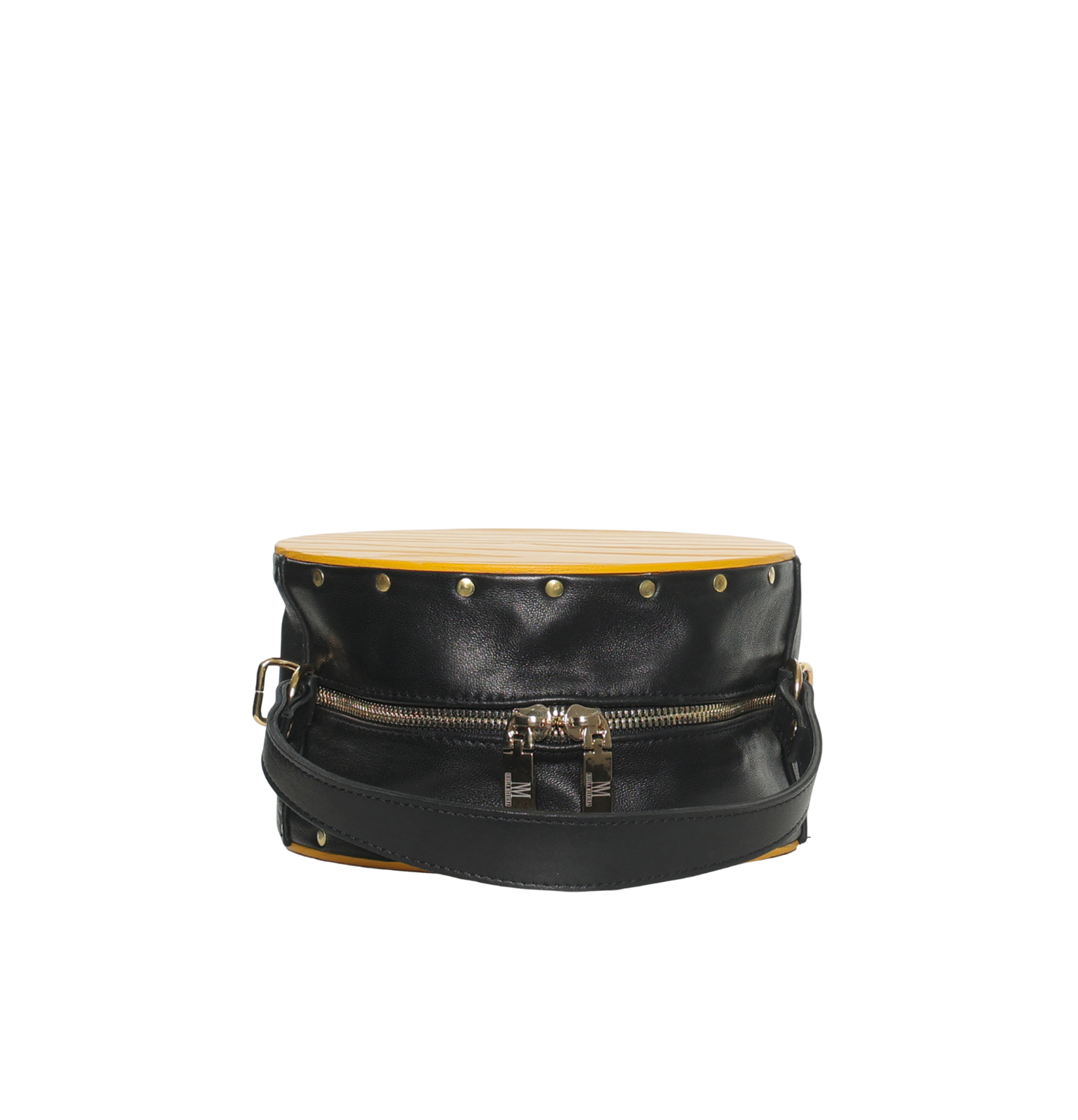 BORSA IN PELLE CON RICHIAMI IN LEGNO - Giallo Senape