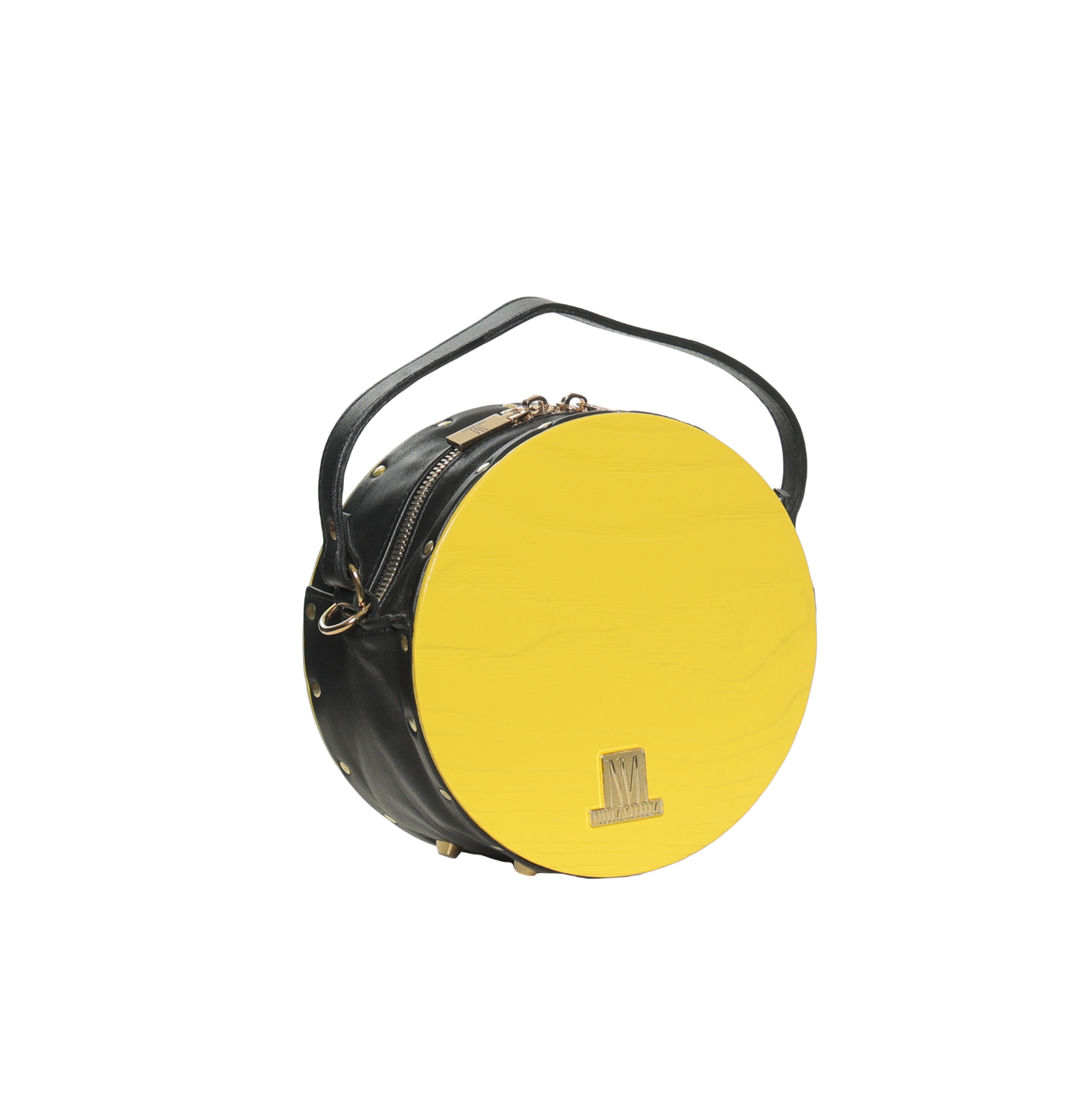 BORSA IN PELLE CON RICHIAMI IN LEGNO - Giallo
