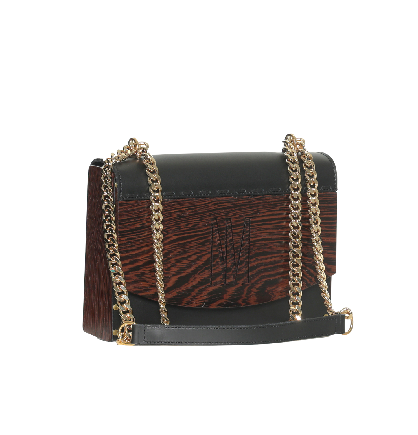 BORSA A TRACOLLA LEGNO WENGE E CUOIO