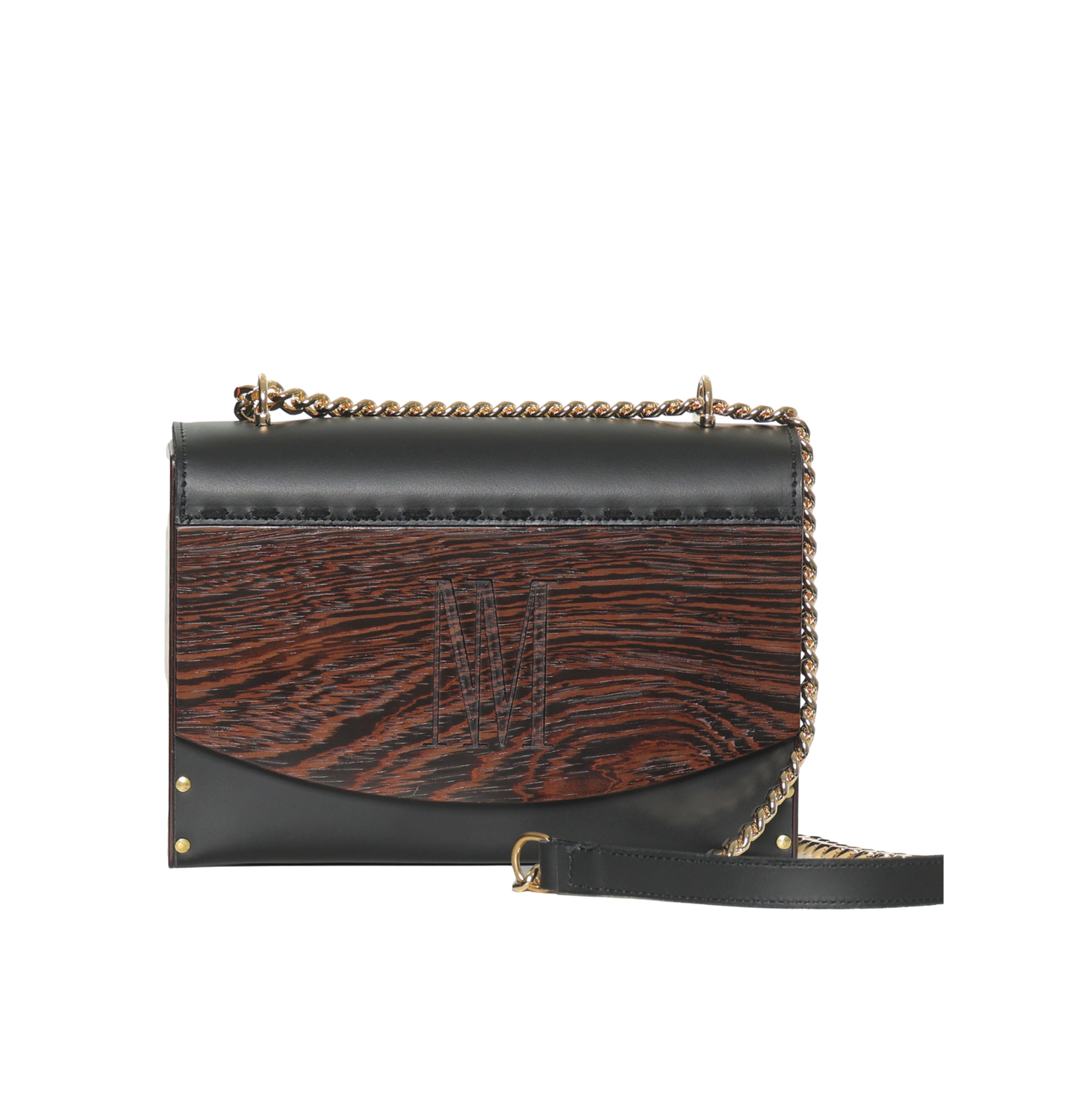 BORSA A TRACOLLA LEGNO WENGE E CUOIO