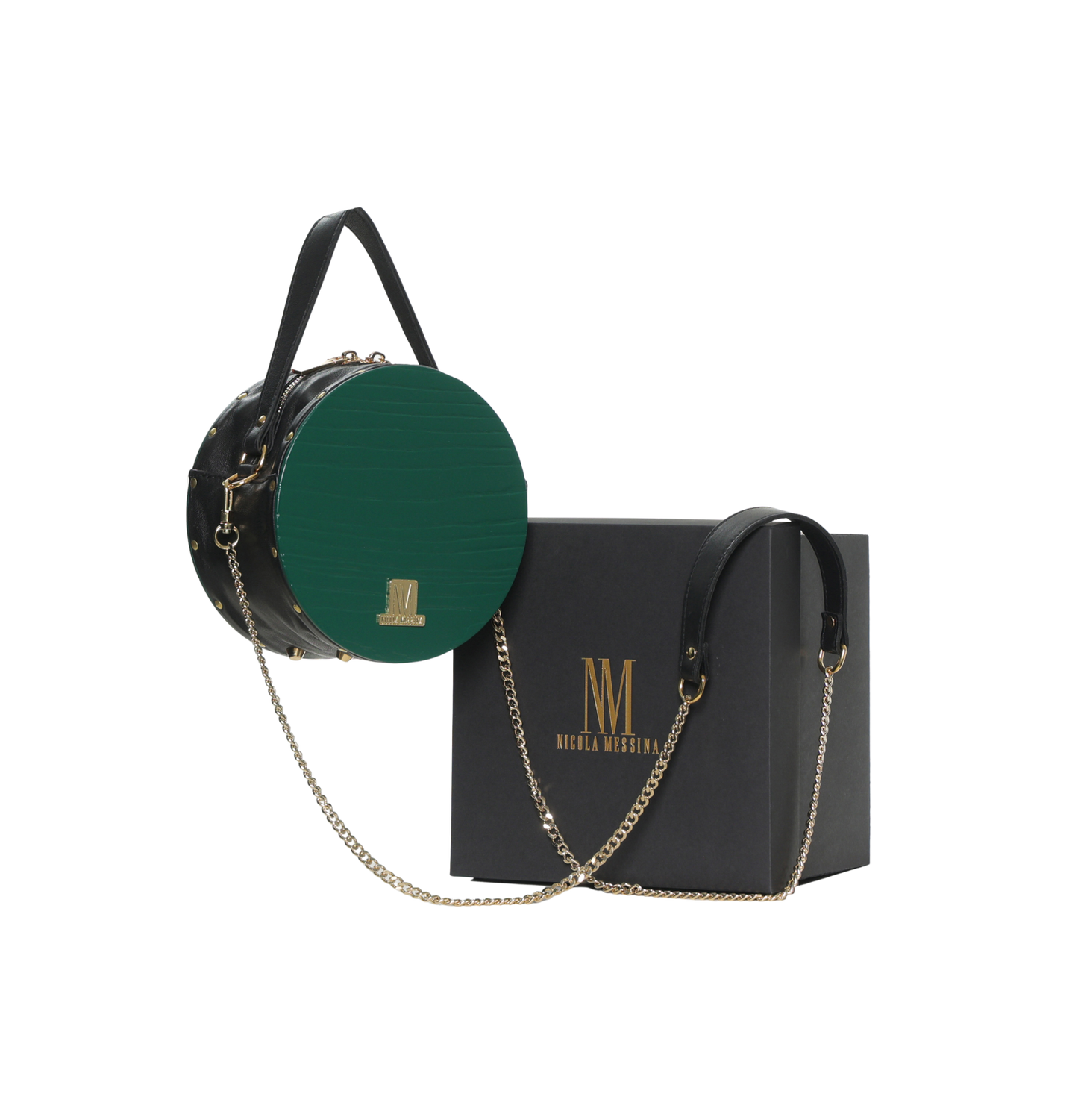 BORSA IN PELLE CON RICHIAMI IN LEGNO - Verde Inglese