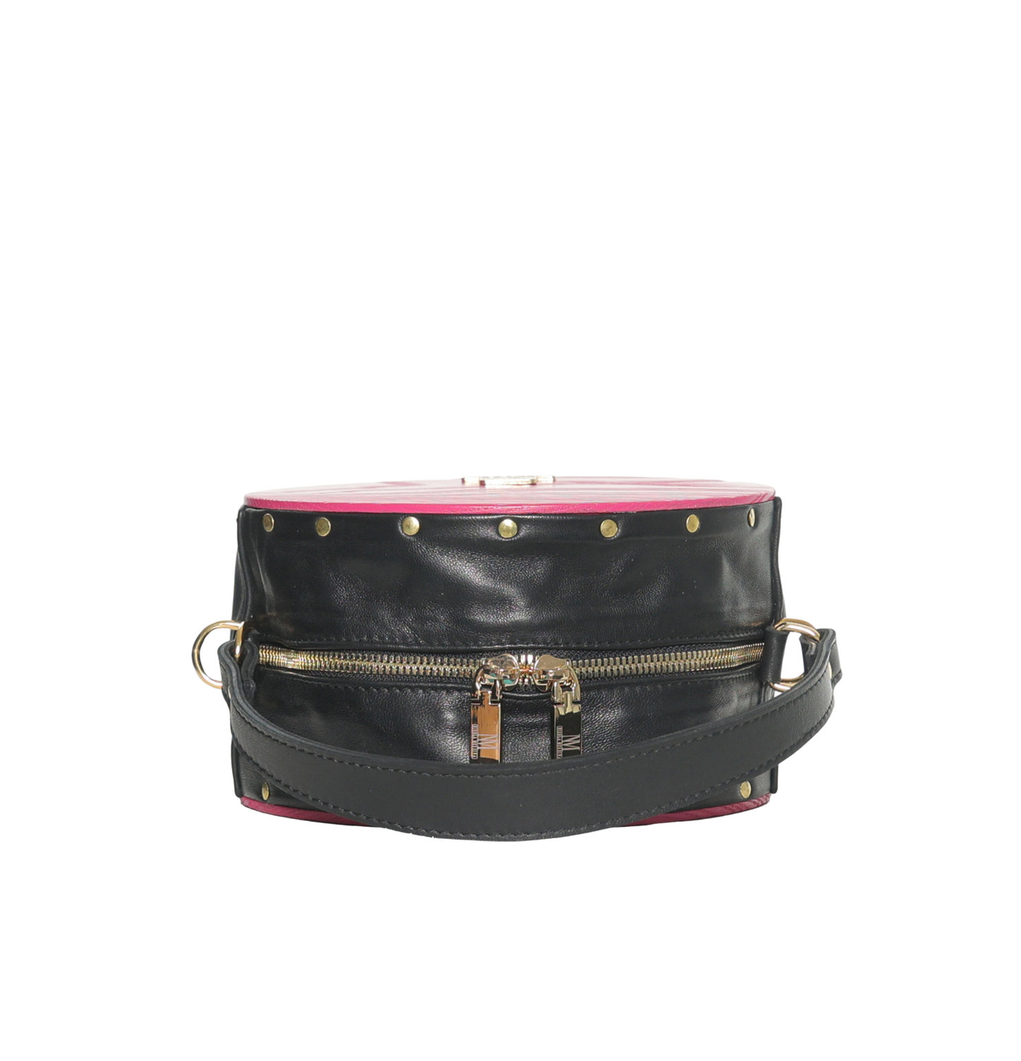 BORSA IN PELLE CON RICHIAMI IN LEGNO - Fucsia