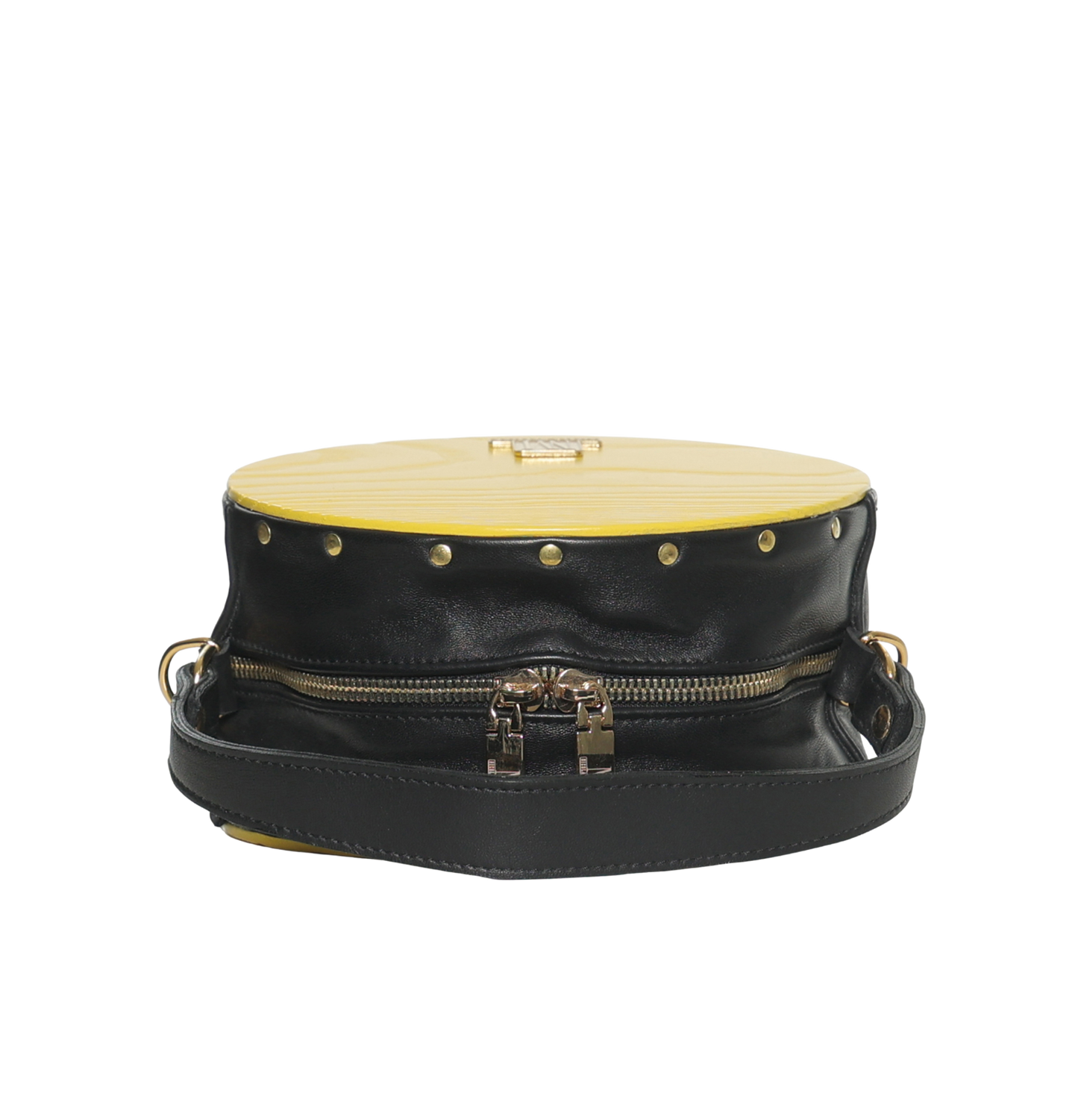 BORSA IN PELLE CON RICHIAMI IN LEGNO - Giallo