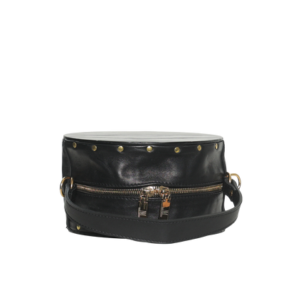 BORSA IN PELLE CON RICHIAMI IN LEGNO - Nero
