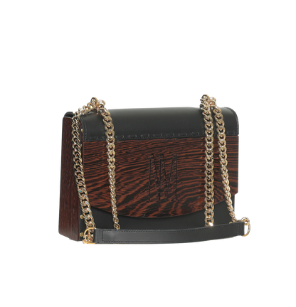 BORSA A TRACOLLA LEGNO WENGE E CUOIO
