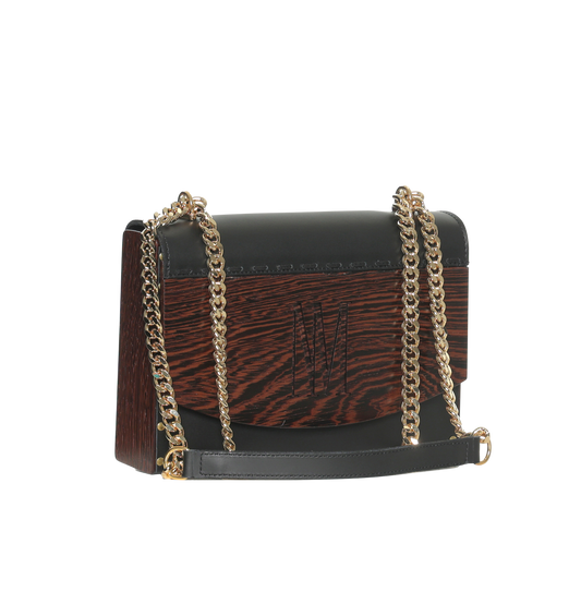 BORSA A TRACOLLA LEGNO WENGE E CUOIO