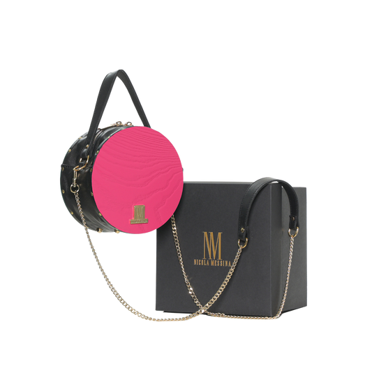 BORSA IN PELLE CON RICHIAMI IN LEGNO - Fucsia