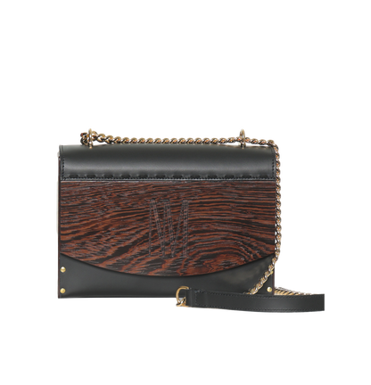 BORSA A TRACOLLA LEGNO WENGE E CUOIO