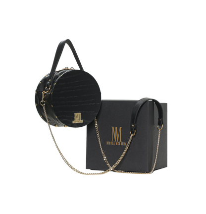 BORSA IN PELLE CON RICHIAMI IN LEGNO - Nero