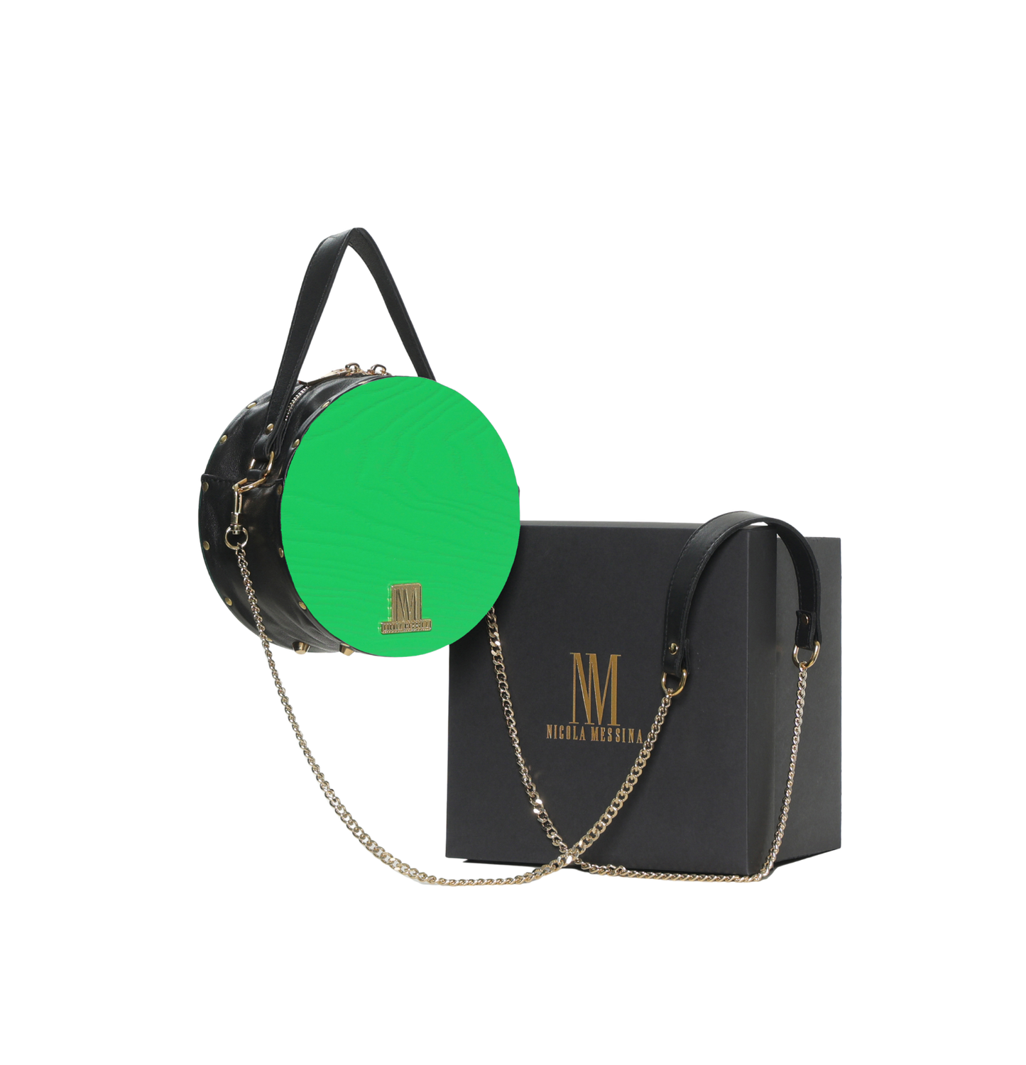 BORSA IN PELLE CON RICHIAMI IN LEGNO - Verde Pastello