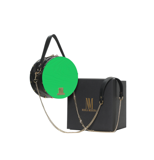 BORSA IN PELLE CON RICHIAMI IN LEGNO - Verde Pastello