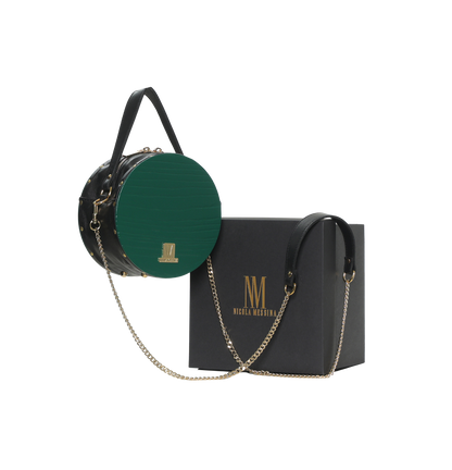 BORSA IN PELLE CON RICHIAMI IN LEGNO - Verde Inglese