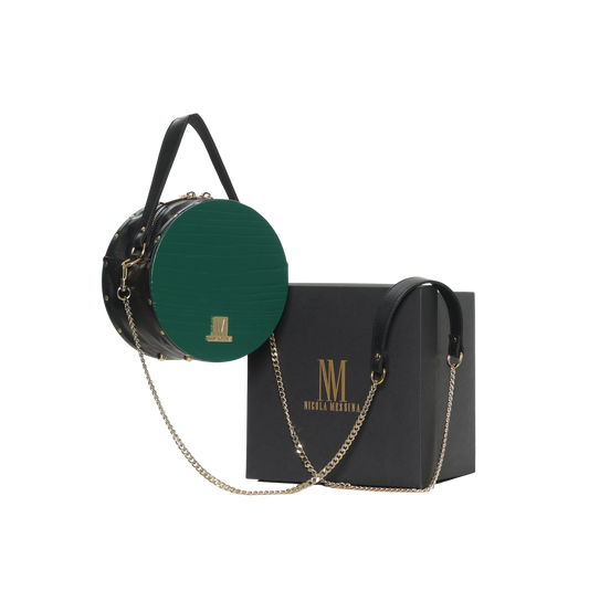 BORSA IN PELLE CON RICHIAMI IN LEGNO - Verde Inglese