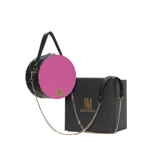BORSA IN PELLE CON RICHIAMI IN LEGNO - Viola