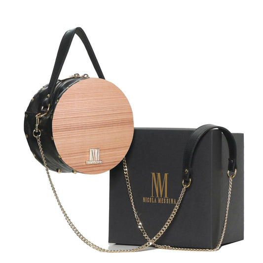 BORSA IN PELLE CON RICHIAMI IN LEGNO - Legno naturale